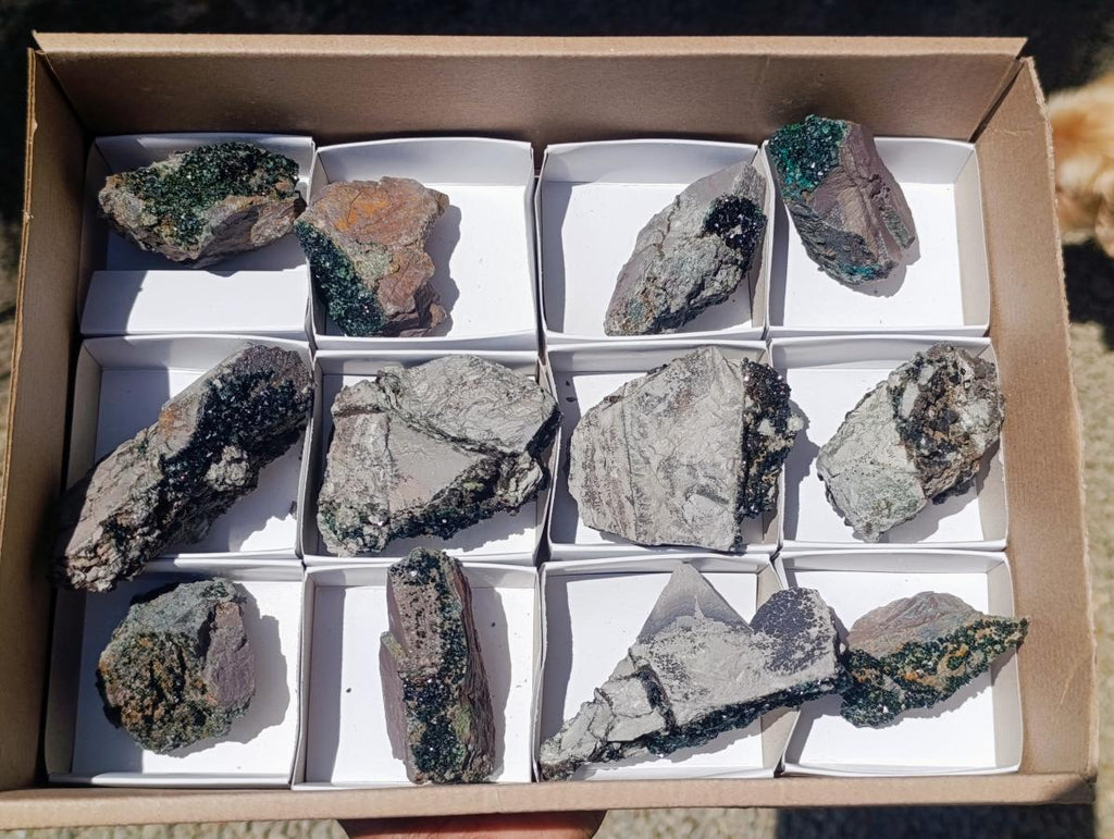 Natural Libethenite Crystals on Dolomite Matrix Specimens x 12 From Shituru, Congo