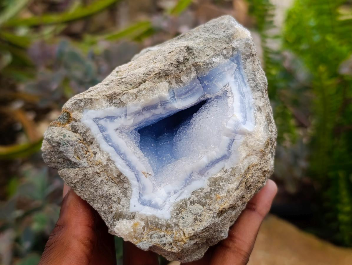 Natural Blue Lace Agate Geode Specimens x 3 From Nsanje, Malawi