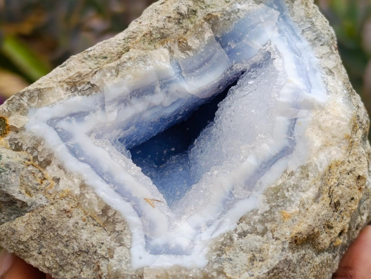 Natural Blue Lace Agate Geode Specimens x 3 From Nsanje, Malawi
