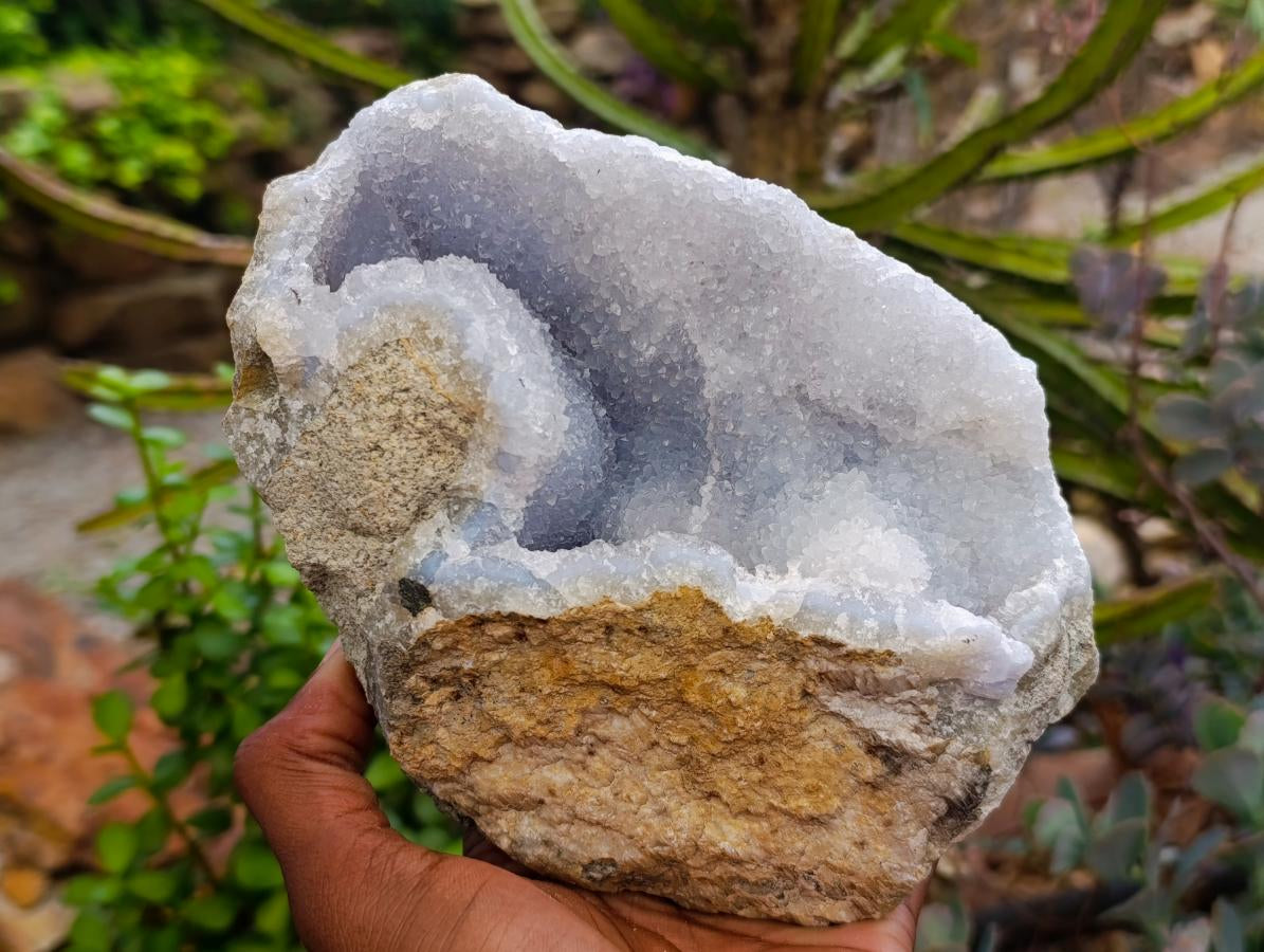 Natural Blue Lace Agate Geode Specimens x 3 From Nsanje, Malawi