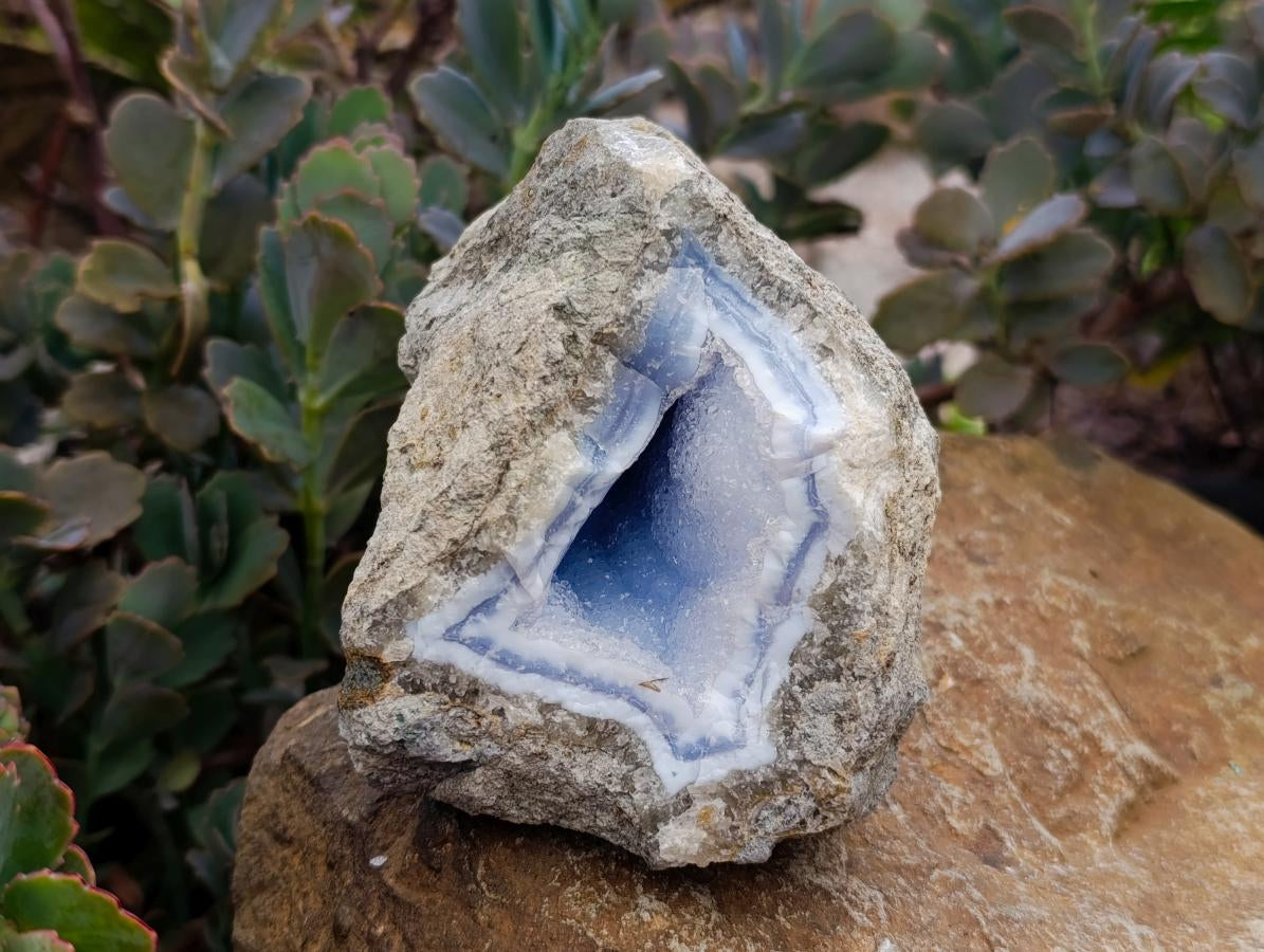 Natural Blue Lace Agate Geode Specimens x 3 From Nsanje, Malawi