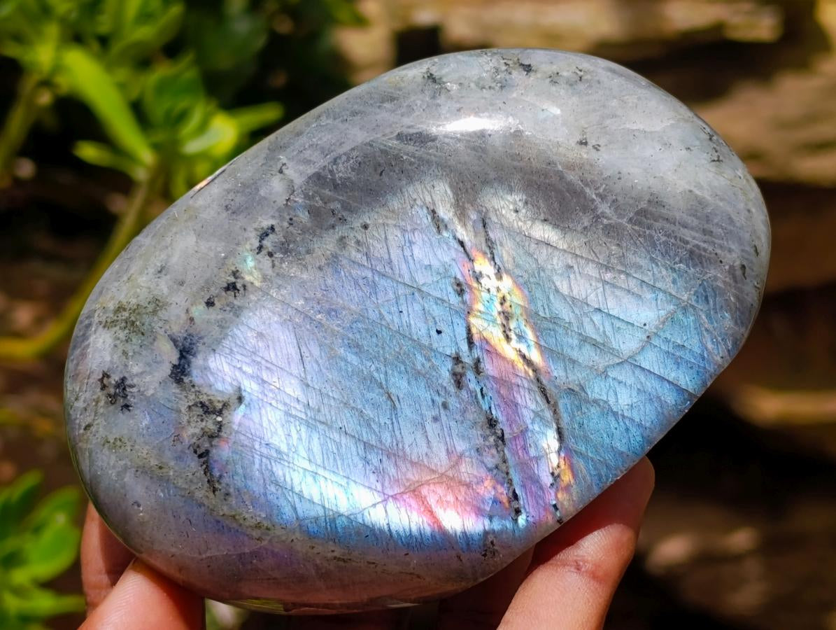 Polished Rare Purple Sunset Flash Labradorite Standing Free Forms x 3 From Madagascar