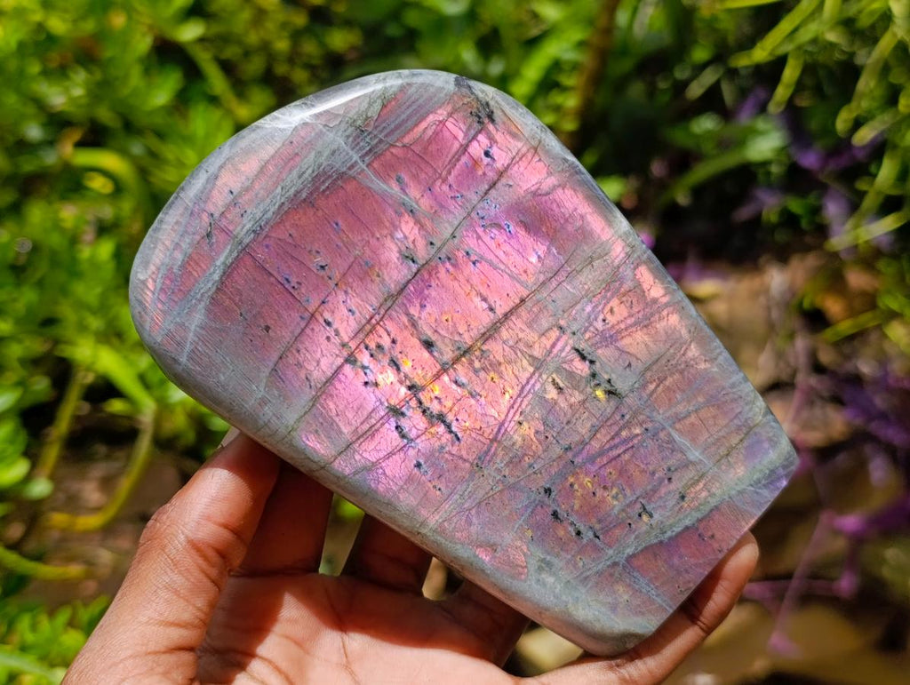 Polished Rare Purple Sunset Flash Labradorite Standing Free Forms x 3 From Madagascar