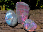 Polished Rare Purple Sunset Flash Labradorite Standing Free Forms x 3 From Madagascar