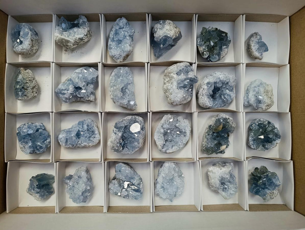 Natural Blue Celestite Cluster Specimens x 24 From Sakoany, Madagascar