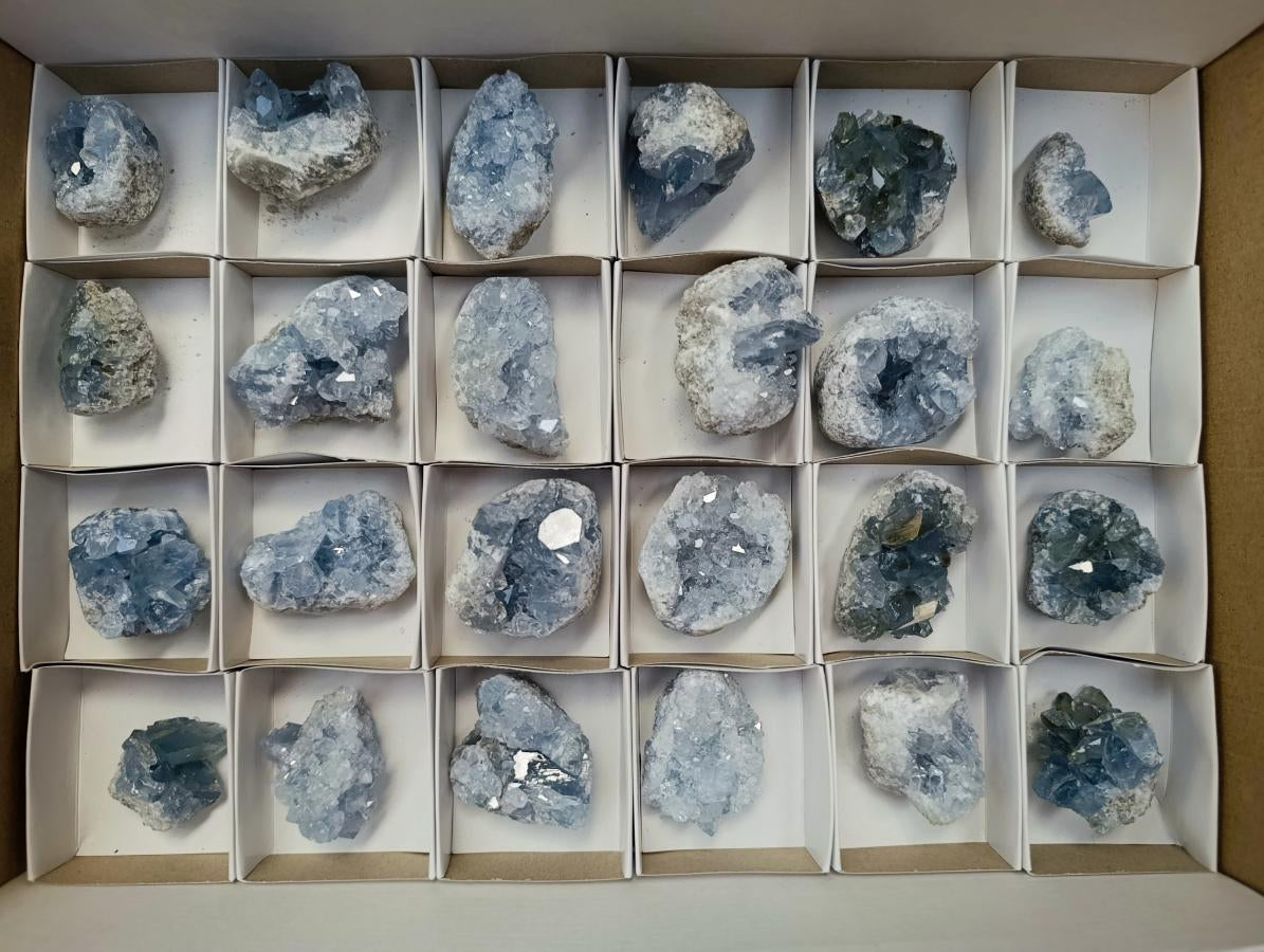 Natural Blue Celestite Cluster Specimens x 24 From Sakoany, Madagascar