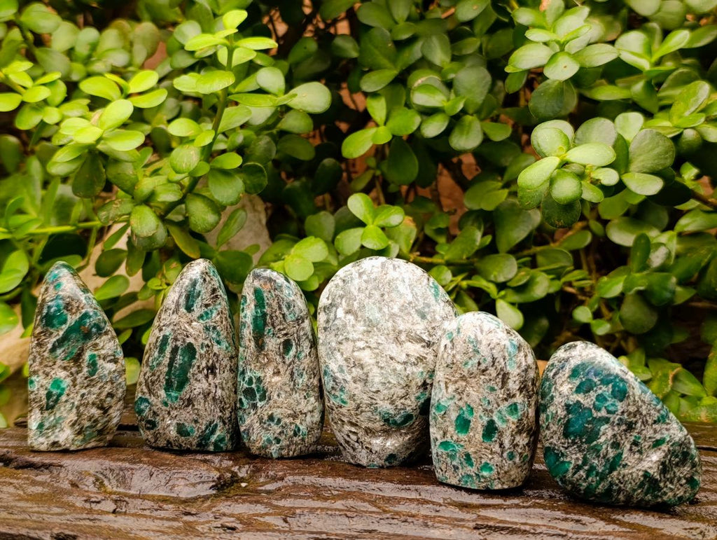Polished Emerald Mica 'Mutokolite' Standing Free Forms x 6 From Mutoko, Zimbabwe