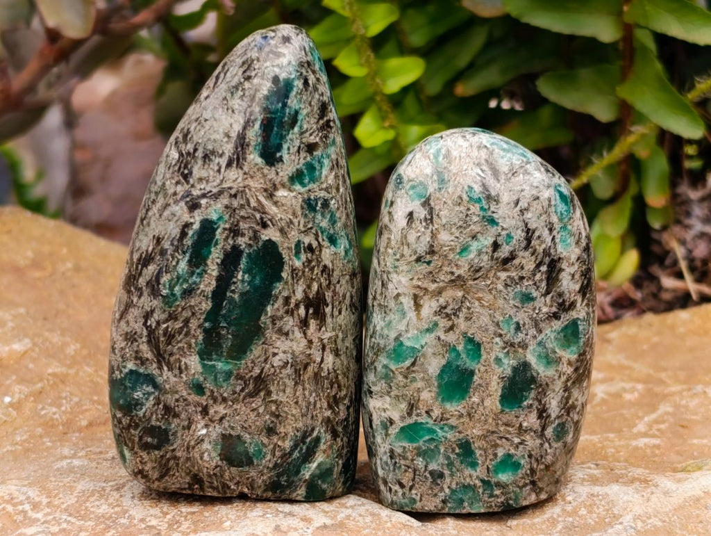 Polished Emerald Mica 'Mutokolite' Standing Free Forms x 6 From Mutoko, Zimbabwe