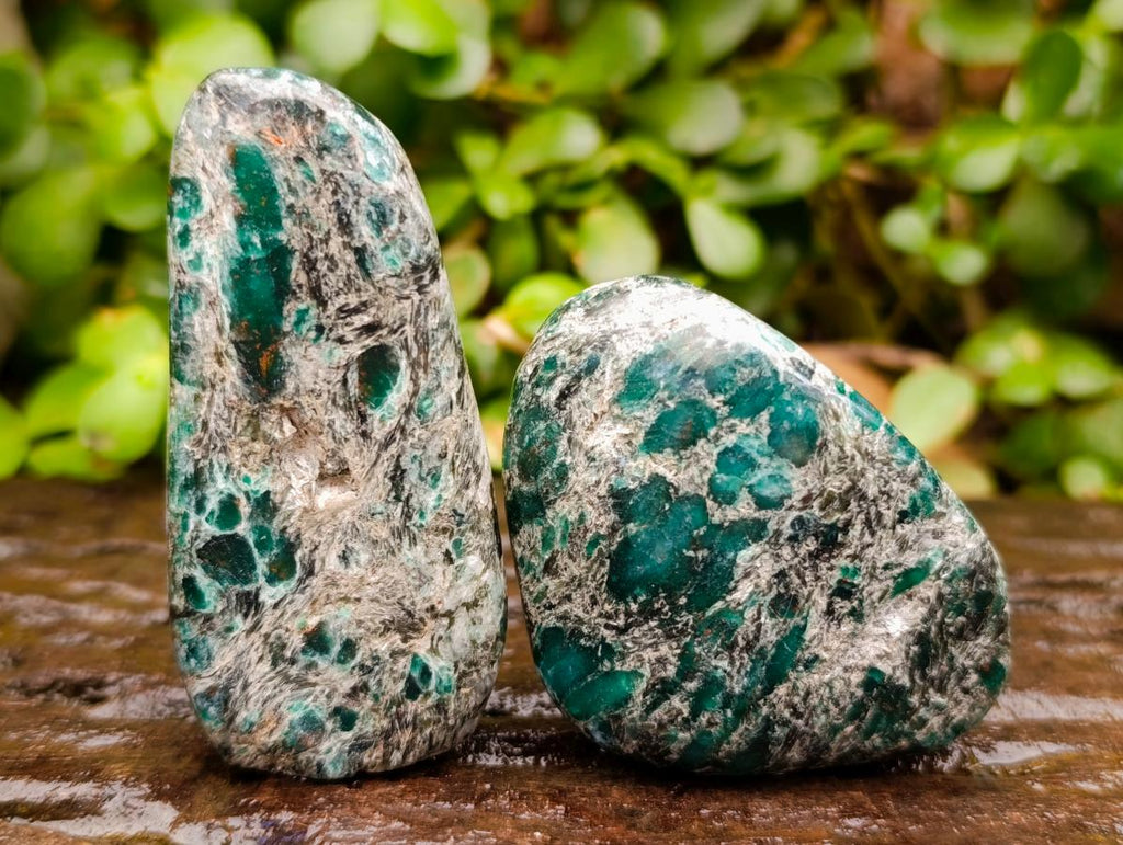 Polished Emerald Mica 'Mutokolite' Standing Free Forms x 6 From Mutoko, Zimbabwe