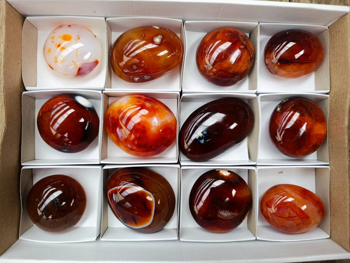 Polished Carnelian Agate Gemstone Galets x 12 From Madagascar