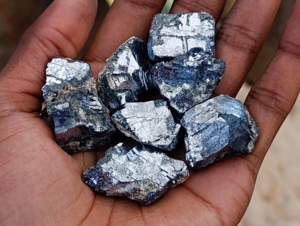 Natural Bright Silver Lead Galena Cobbed Specimens x 40 From Kaokoveld, Namibia