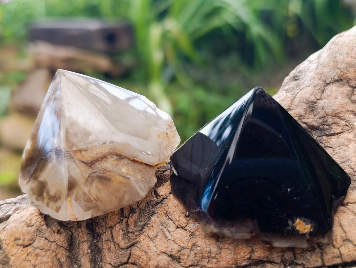 Polished Mixed Clear and Smokey Crystals with Inclusions x 20 From Madagascar