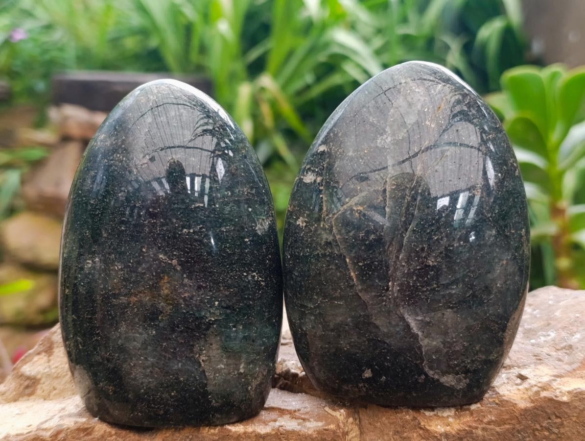 Polished Fuchsite Quartz with Pyrite Standing Free Forms x 6 From Andakatany, Madagascar