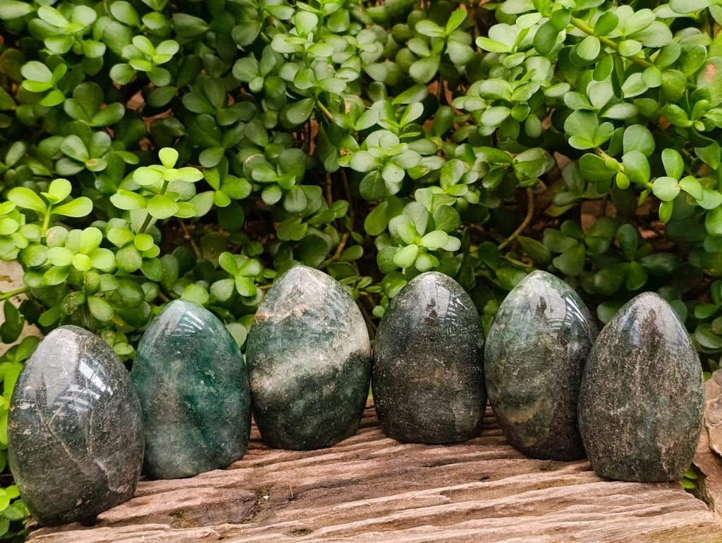 Polished Fuchsite Quartz with Pyrite Standing Free Forms x 6 From Andakatany, Madagascar