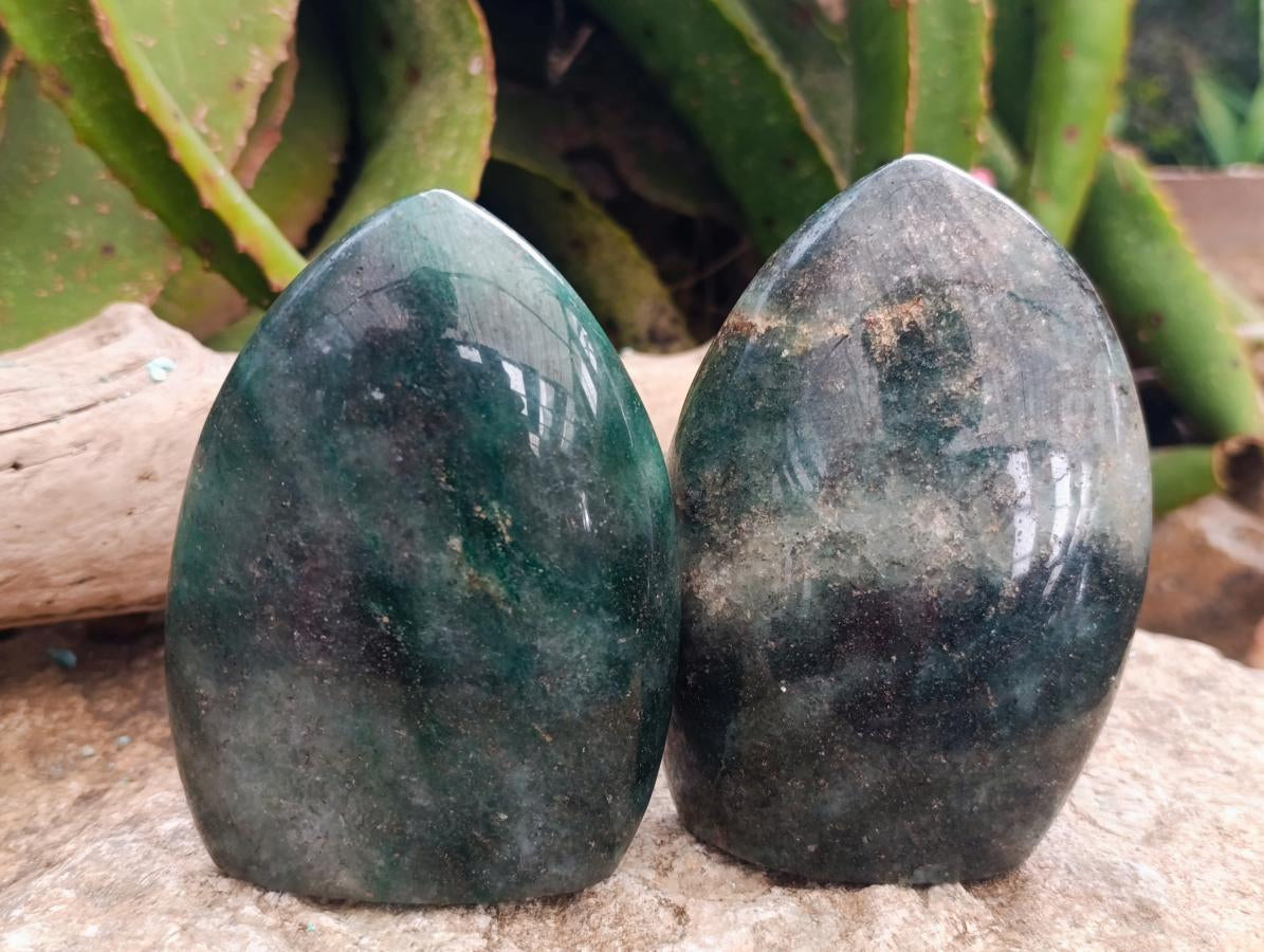 Polished Fuchsite Quartz with Pyrite Standing Free Forms x 6 From Andakatany, Madagascar