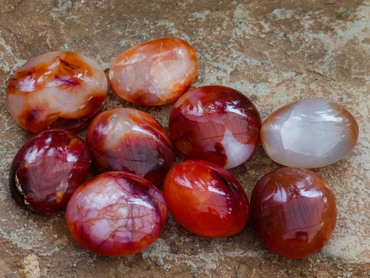 Polished Carnelian Agate Gemstone Galets x 25 From Madagascar