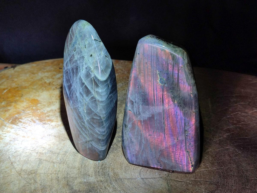 Polished Rare Purple Sunset Flash Labradorite Standing Free Forms x 2 From Madagascar