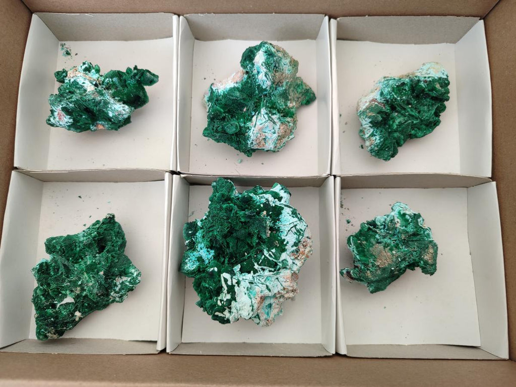 Natural Rare Malachite Pseudomorph Specimens x 6 From Kolwezi, Congo