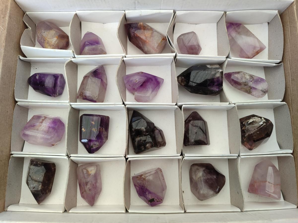 Polished Window Amethyst Crystals x 20 From Akansobe, Madagascar