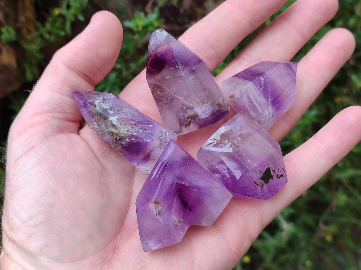 Polished Window Amethyst Crystals x 20 From Akansobe, Madagascar