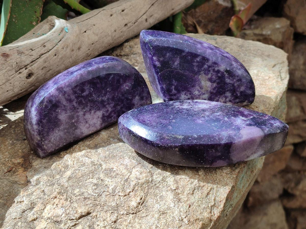 Polished Dark Purple Lepidolite Free Forms x 3 From Zimbabwe