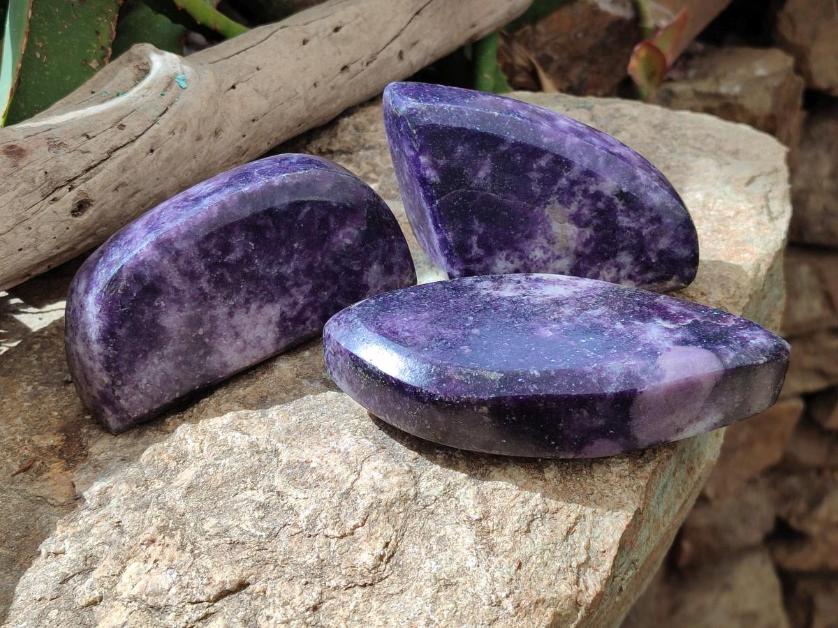 Polished Dark Purple Lepidolite Free Forms x 3 From Zimbabwe