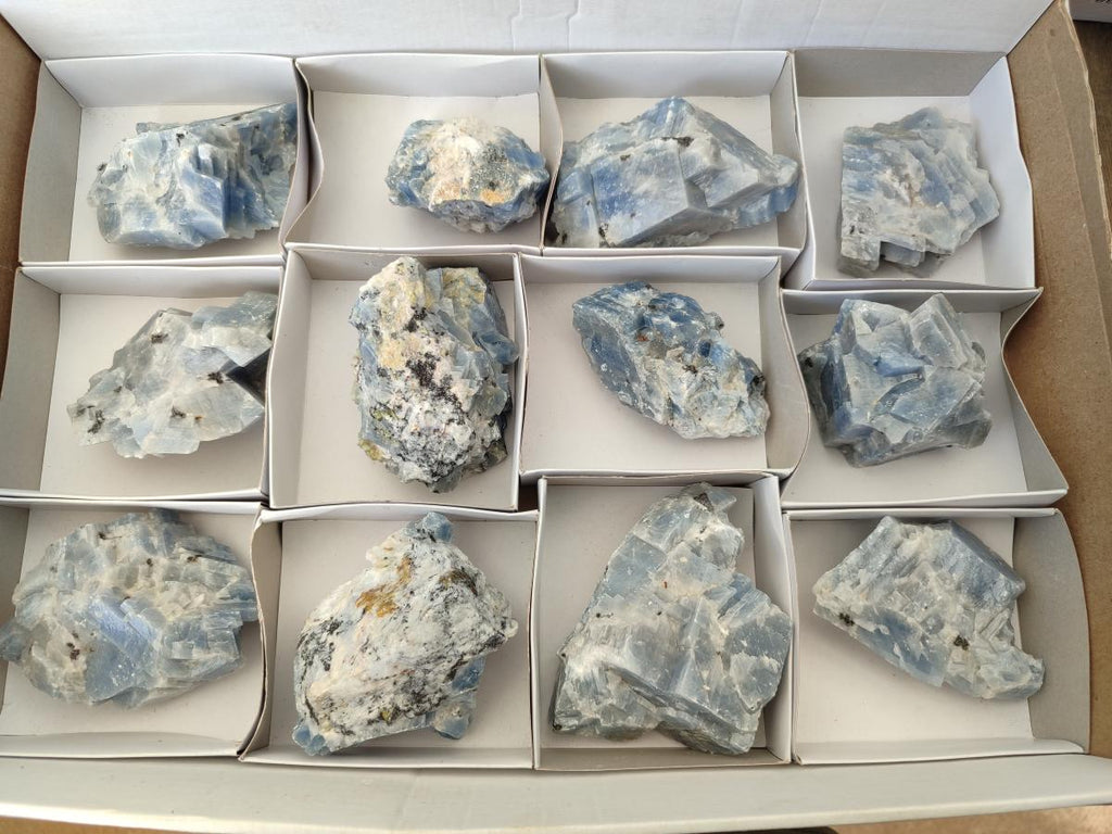 Natural Sky Blue Calcite Specimens x 12 From Spitzkop, Namibia