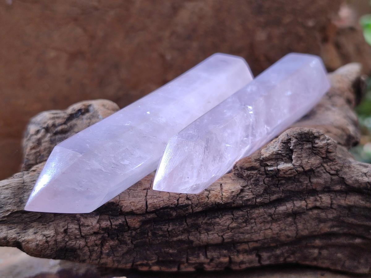 Polished Long Gemmy Rose Quartz Crystals x 12 From Madagascar