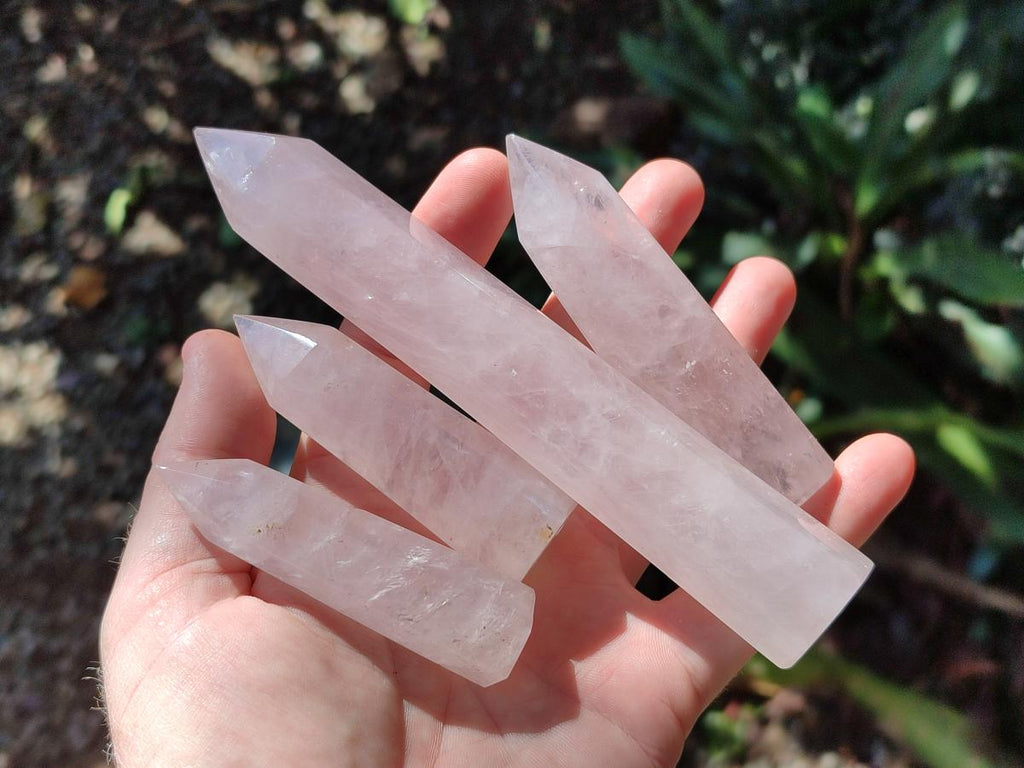 Polished Long Gemmy Rose Quartz Crystals x 12 From Madagascar