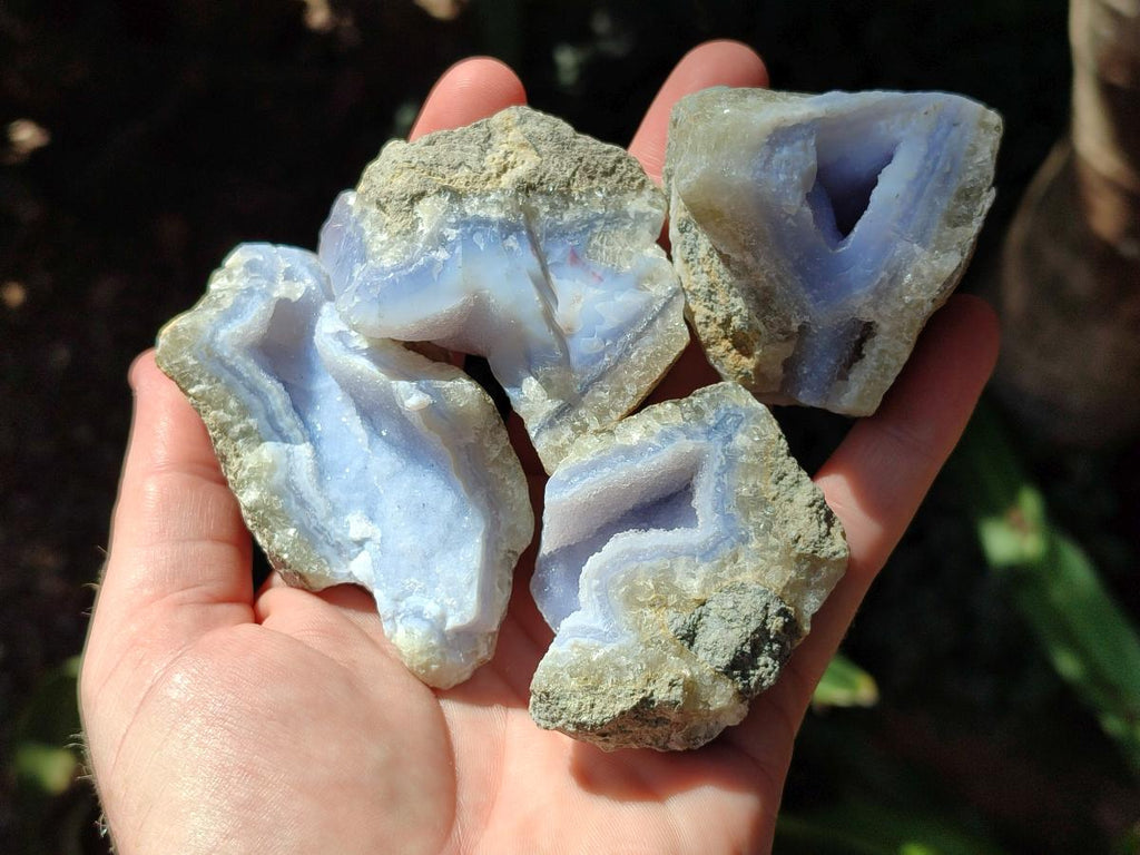Natural Blue Lace Agate Geode and Cluster Specimens x 24 From Nsanje, Malawi