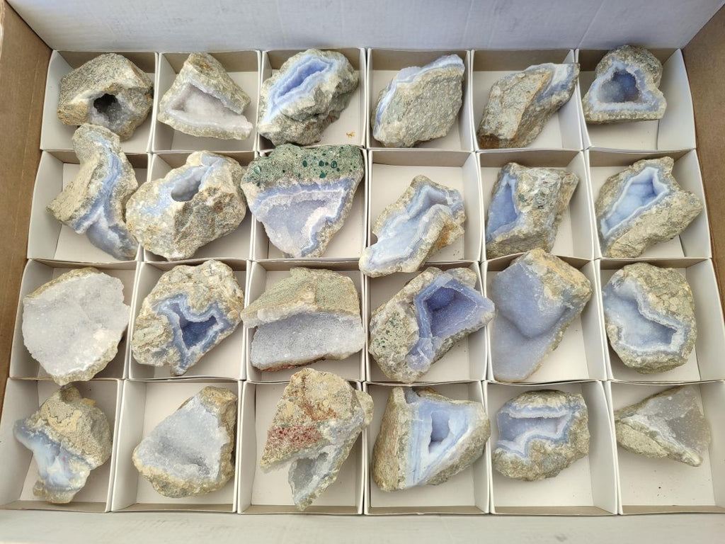 Natural Blue Lace Agate Geode and Cluster Specimens x 24 From Nsanje, Malawi