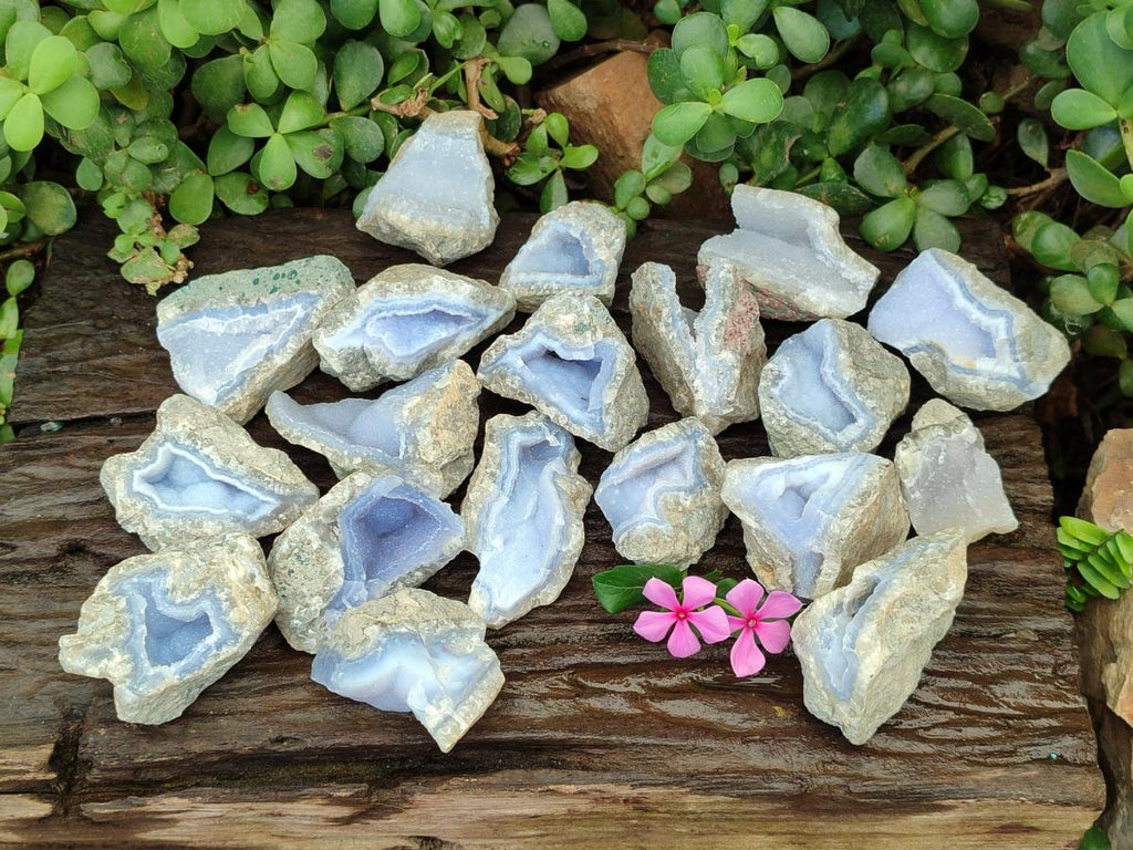 Natural Blue Lace Agate Geode and Cluster Specimens x 24 From Nsanje, Malawi