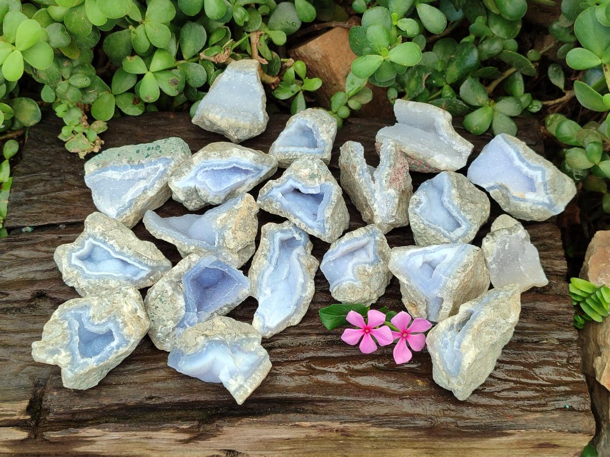 Natural Blue Lace Agate Geode and Cluster Specimens x 24 From Nsanje, Malawi
