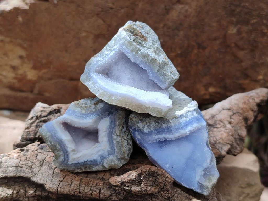 Natural Blue Lace Agate Geode and Cluster Specimens x 24 From Nsanje, Malawi