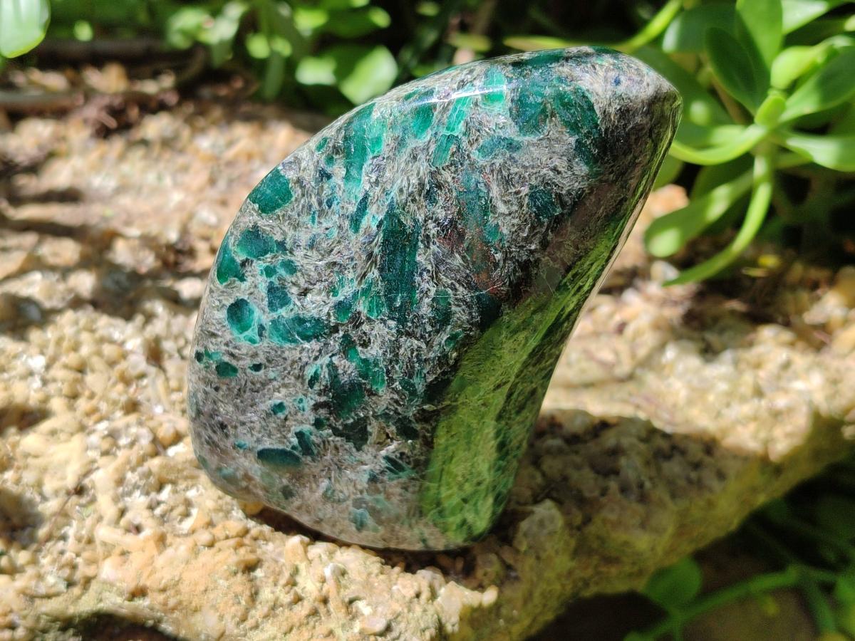 Polished Emerald Mica 'Mutokolite' Standing Free Forms x 2 From Mutoko, Zimbabwe