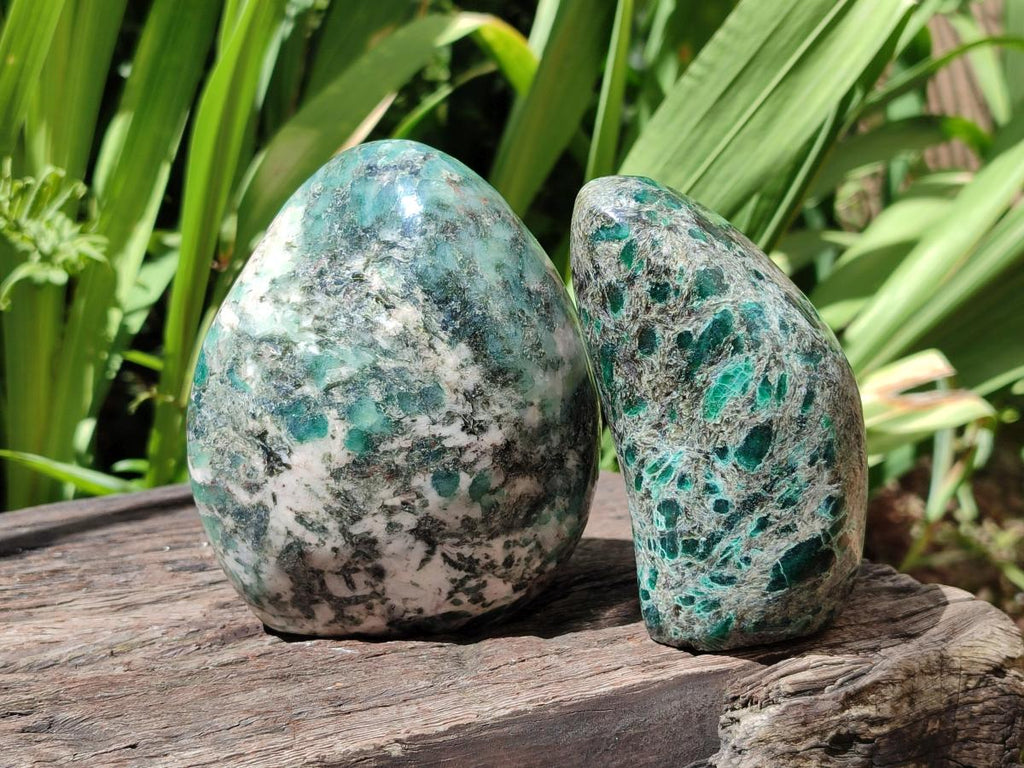 Polished Emerald Mica 'Mutokolite' Standing Free Forms x 2 From Mutoko, Zimbabwe