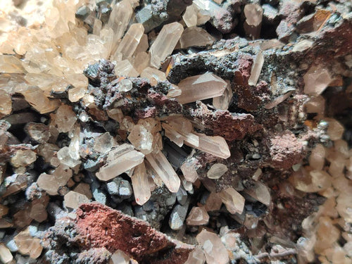 Natural Blacknite Quartz Clusters with Goethite x 2 From Madagascar