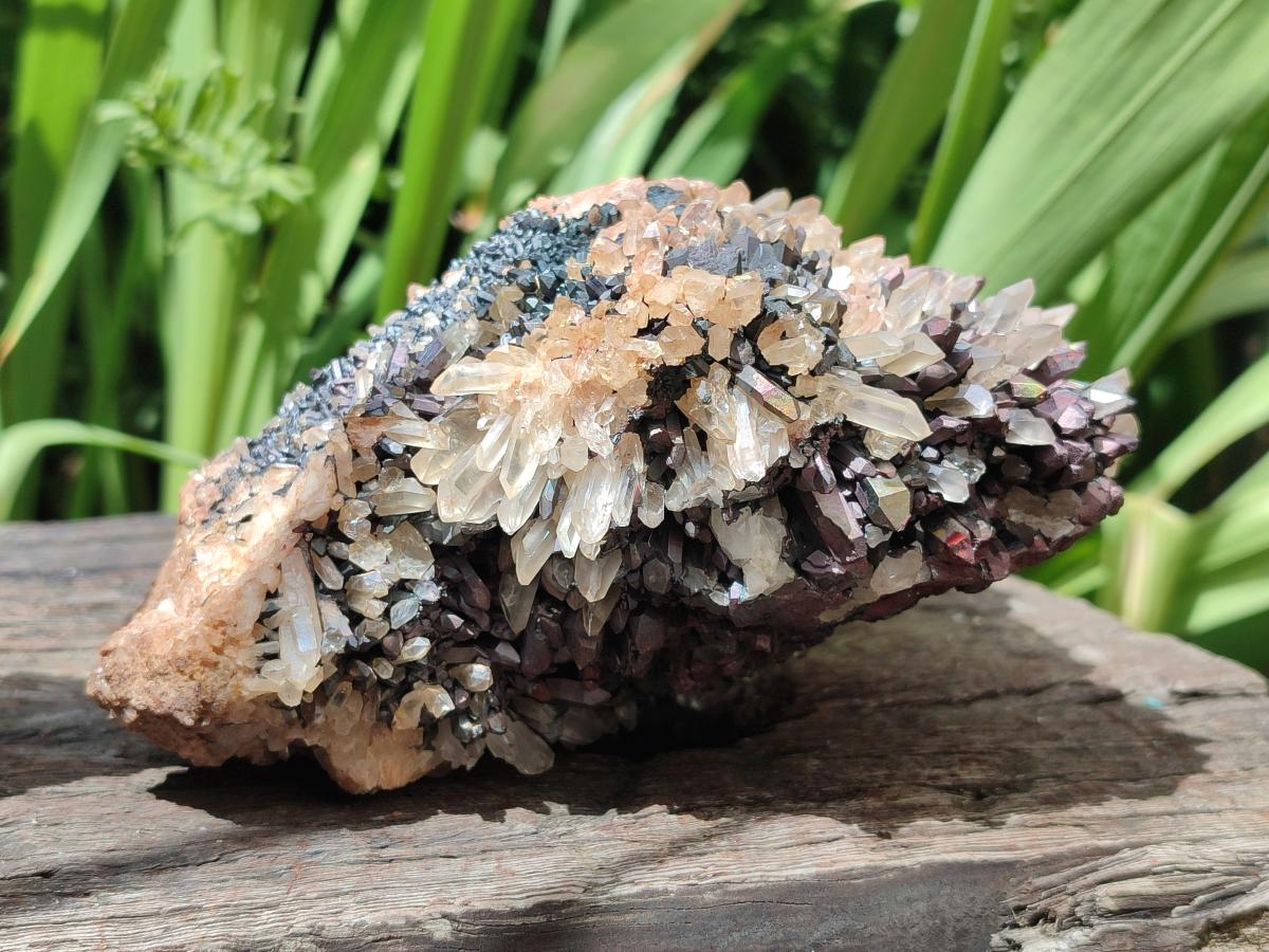 Natural Blacknite Quartz Clusters with Goethite x 2 From Madagascar