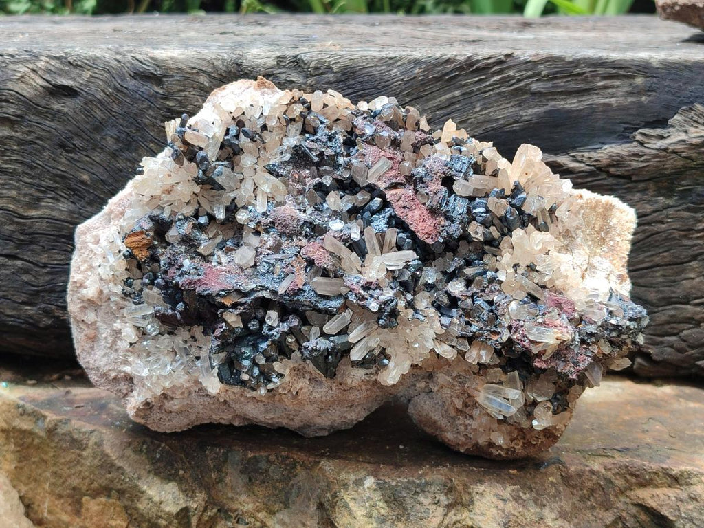 Natural Blacknite Quartz Clusters with Goethite x 2 From Madagascar
