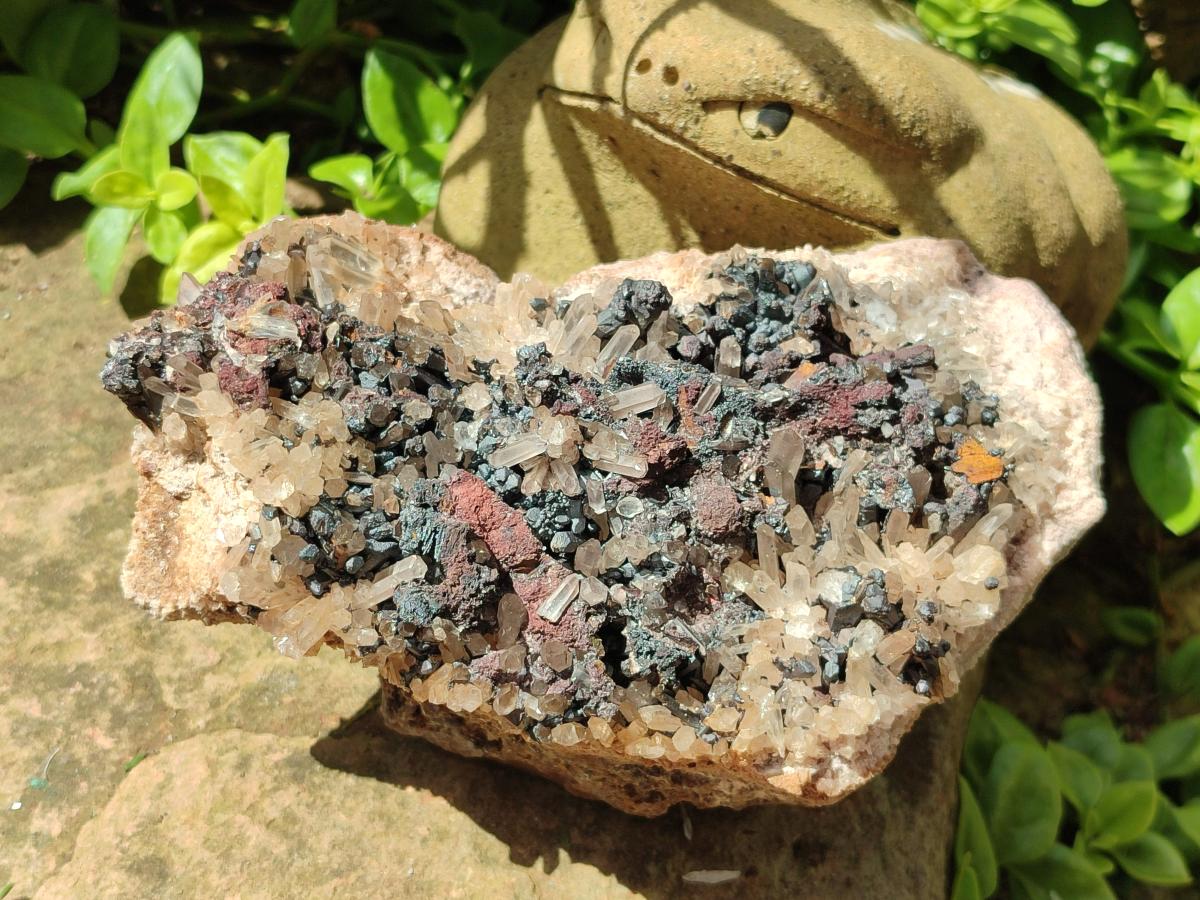 Natural Blacknite Quartz Clusters with Goethite x 2 From Madagascar