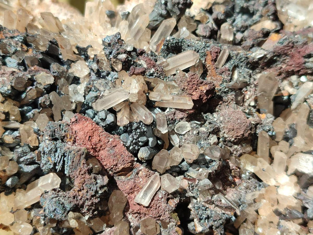 Natural Blacknite Quartz Clusters with Goethite x 2 From Madagascar