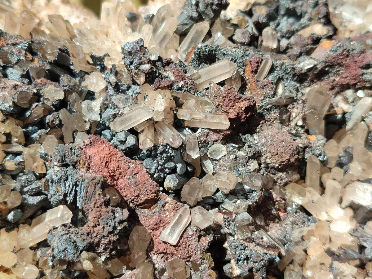 Natural Blacknite Quartz Clusters with Goethite x 2 From Madagascar