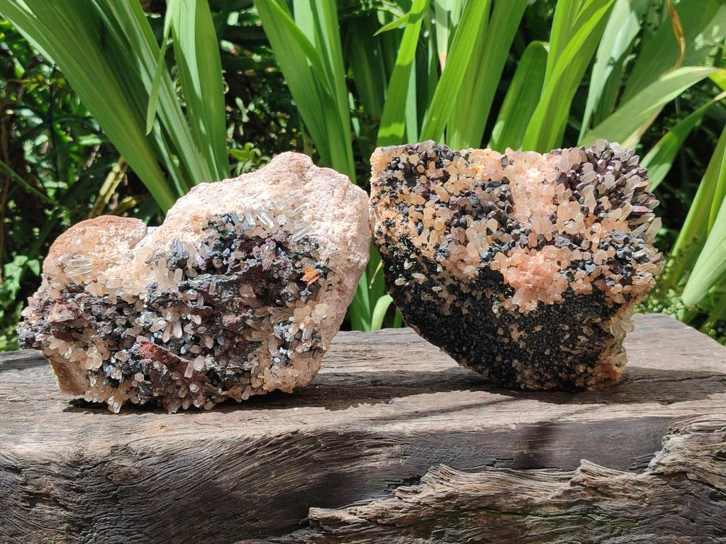 Natural Blacknite Quartz Clusters with Goethite x 2 From Madagascar