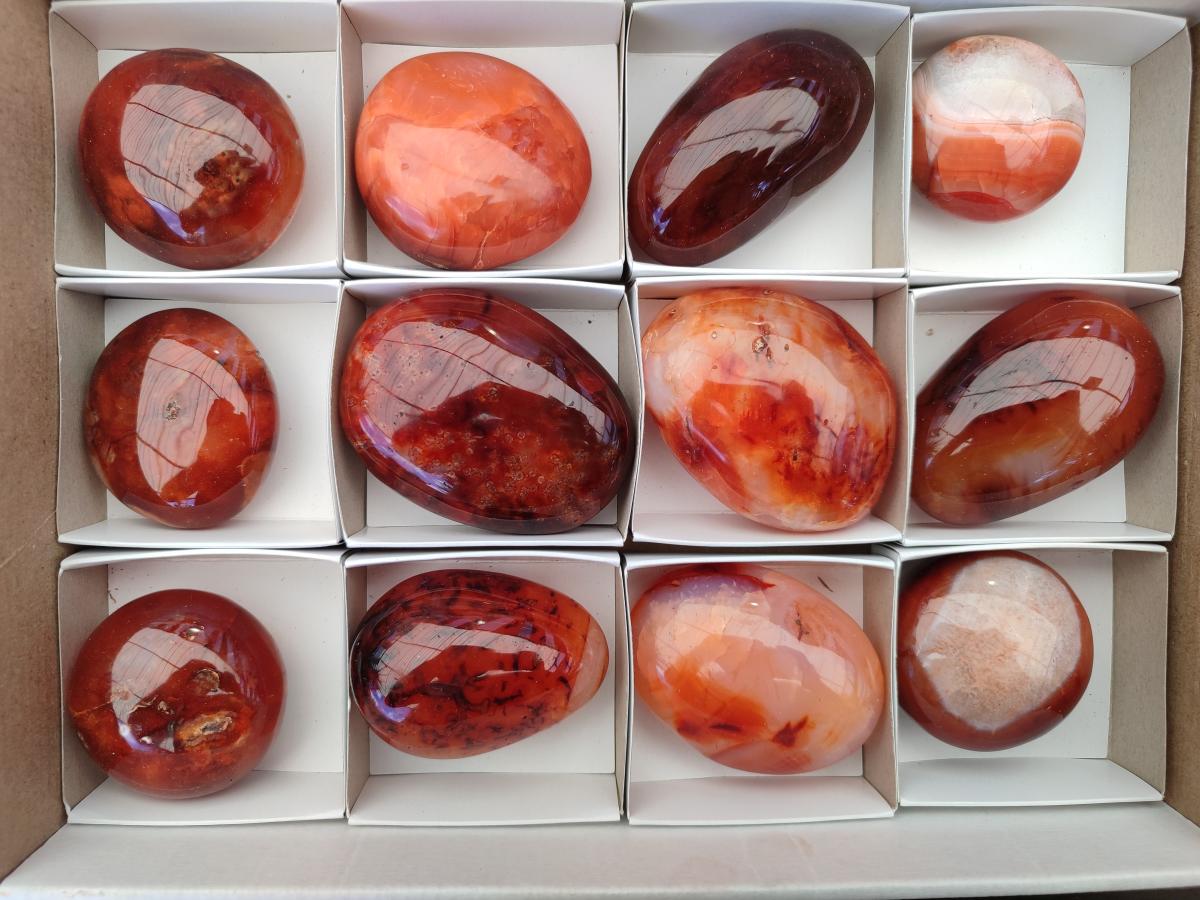 Polished Carnelian Agate Gemstone Galets x 12 From Madagascar