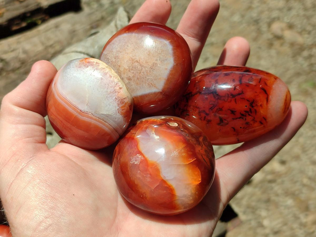 Polished Carnelian Agate Gemstone Galets x 12 From Madagascar