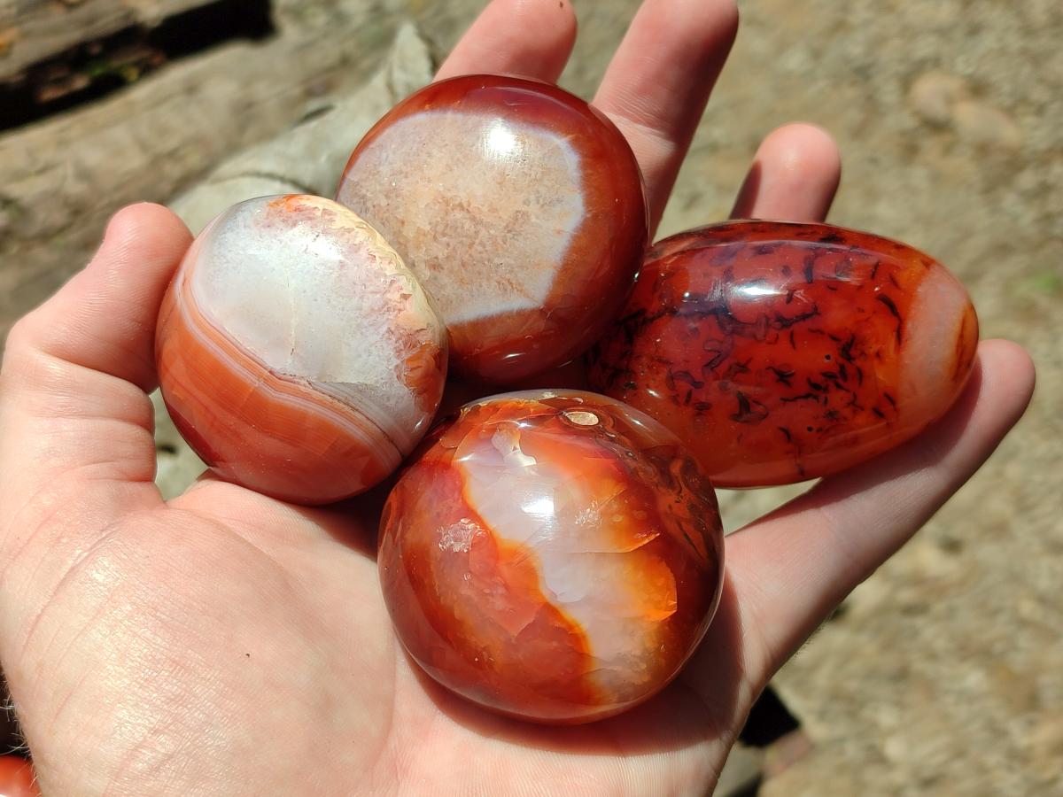 Polished Carnelian Agate Gemstone Galets x 12 From Madagascar