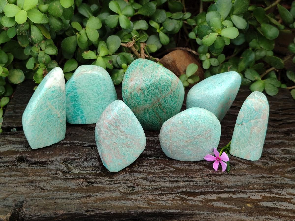 Polished Amazonite Standing Free Forms x 7 From Madagascar