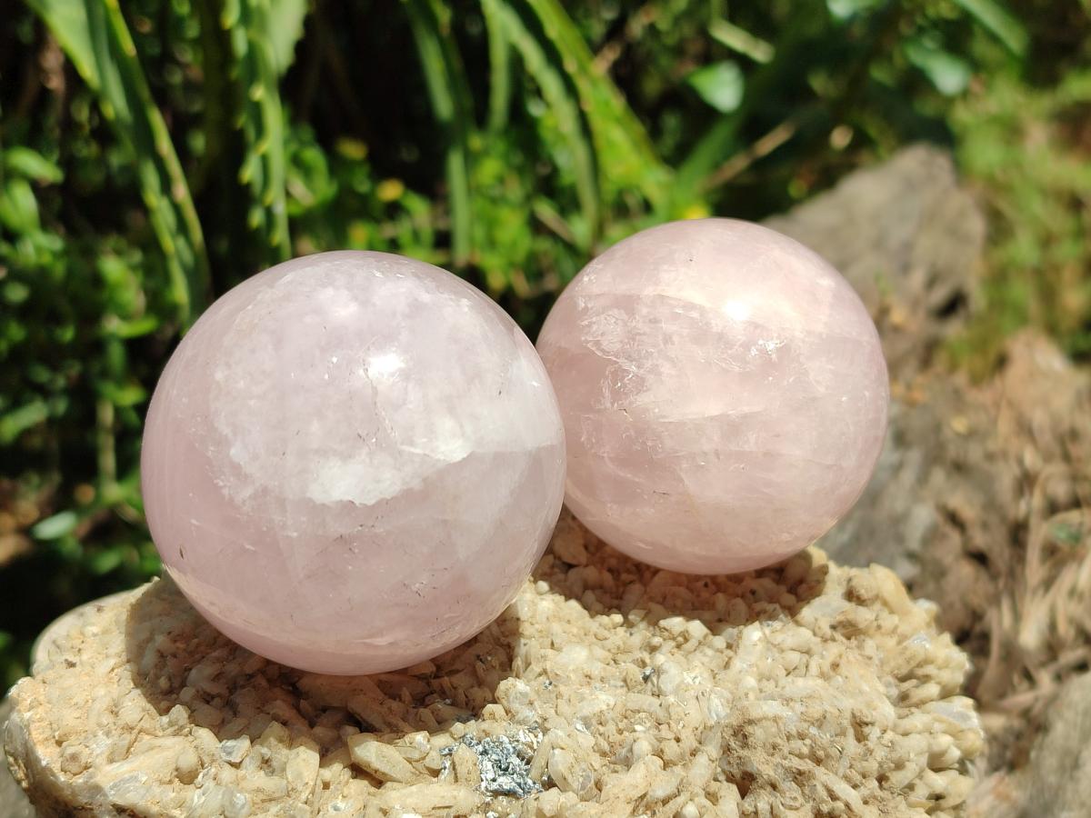 Polished Gemmy Star Rose Quartz Spheres x 6 From Madagascar