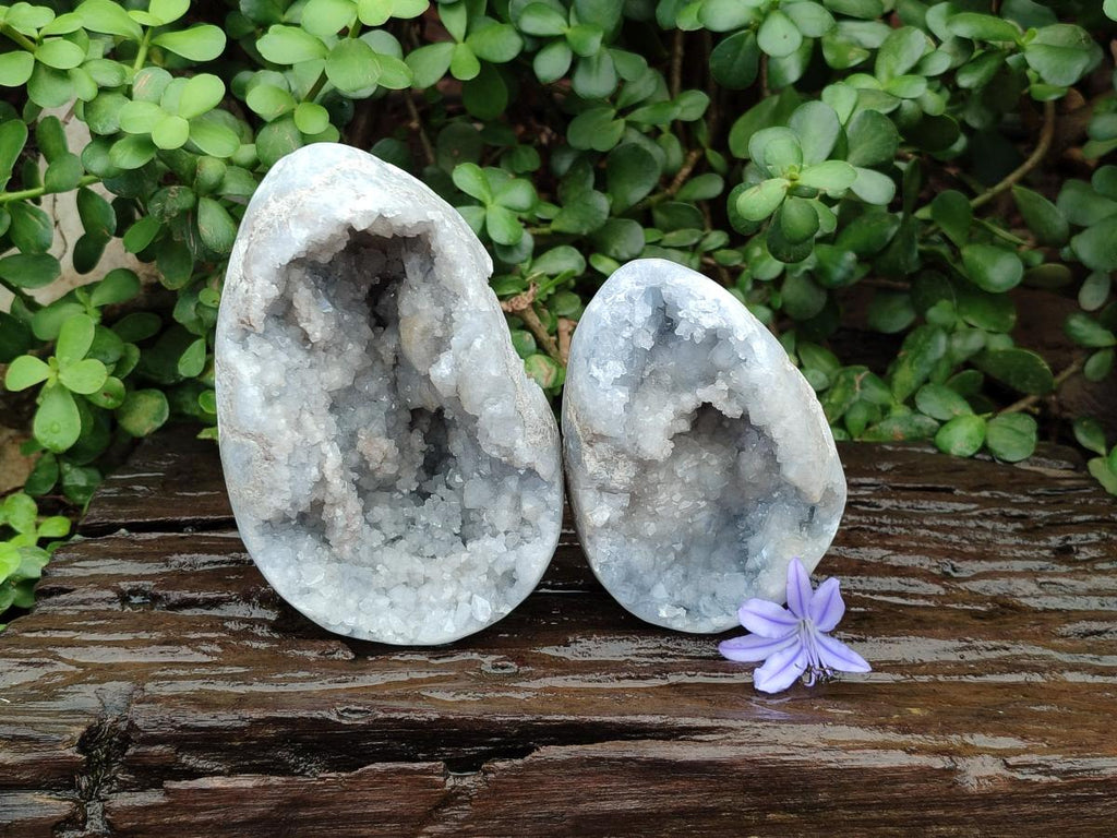 Polished Blue Celestite Eggs x 2 From Sakoany, Madagascar