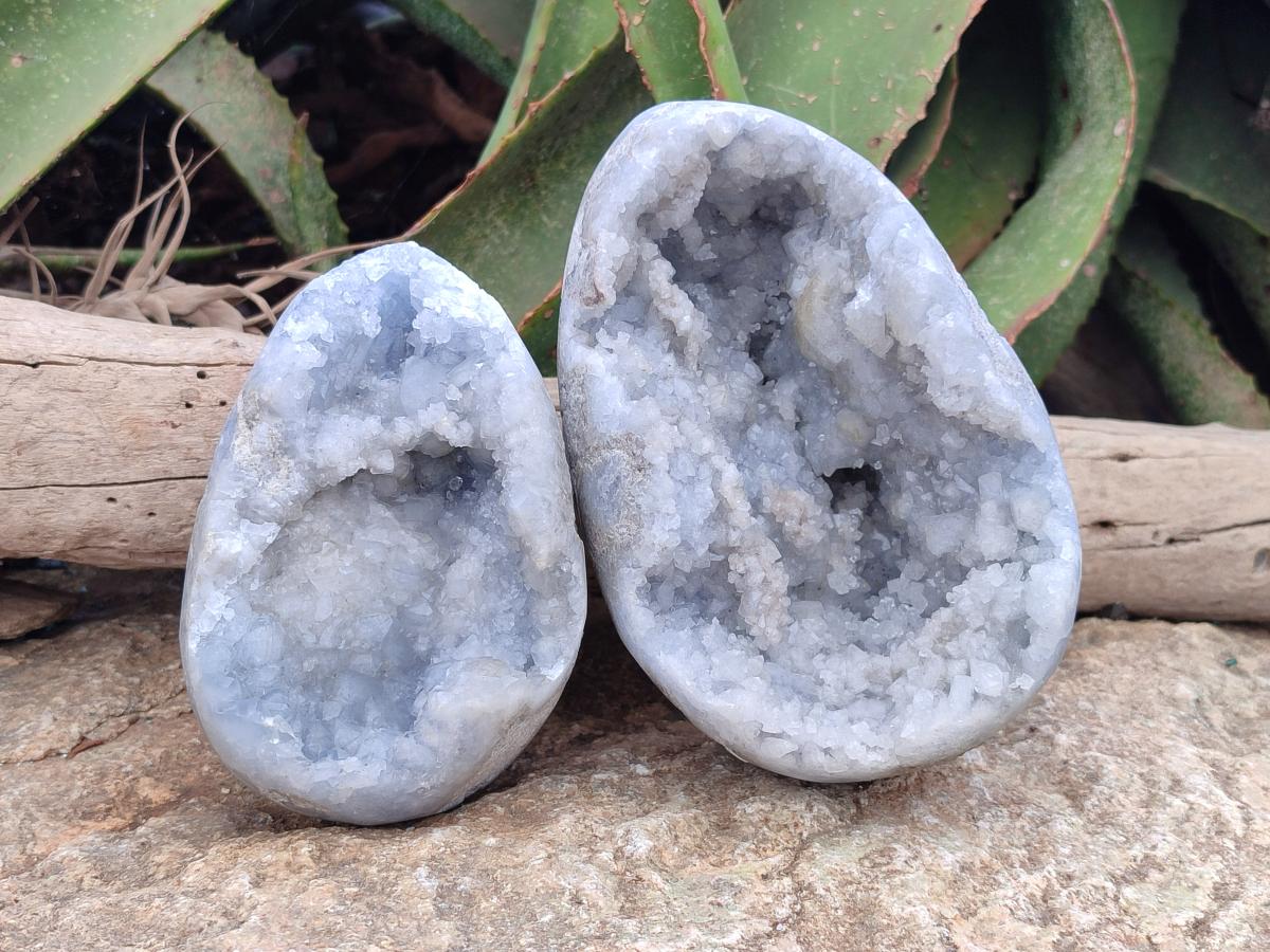 Polished Blue Celestite Eggs x 2 From Sakoany, Madagascar